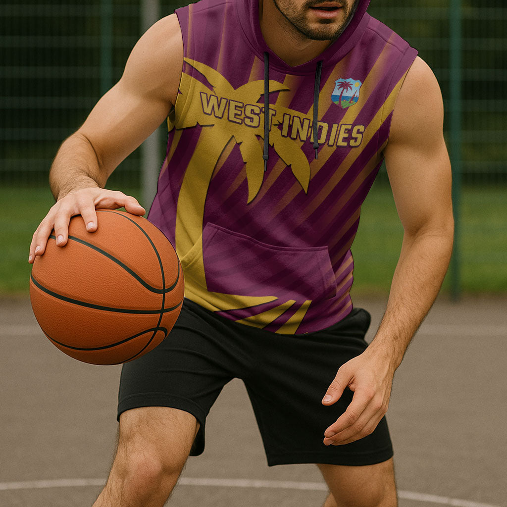 Custom West Indies Cricket Sleeveless Hoodie Palm Tree Sunburst Glory