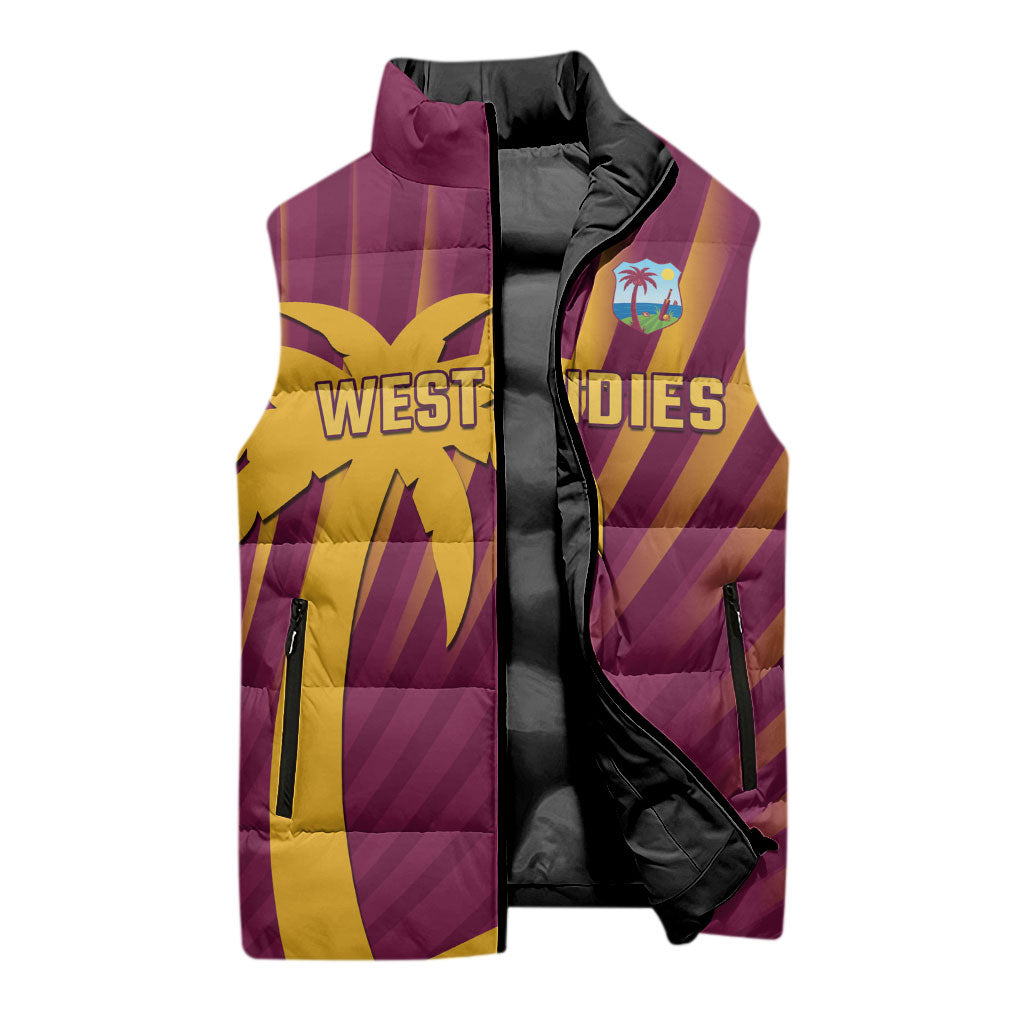 Custom West Indies Cricket Sleeveless Puffer Jacket Palm Tree Sunburst Glory