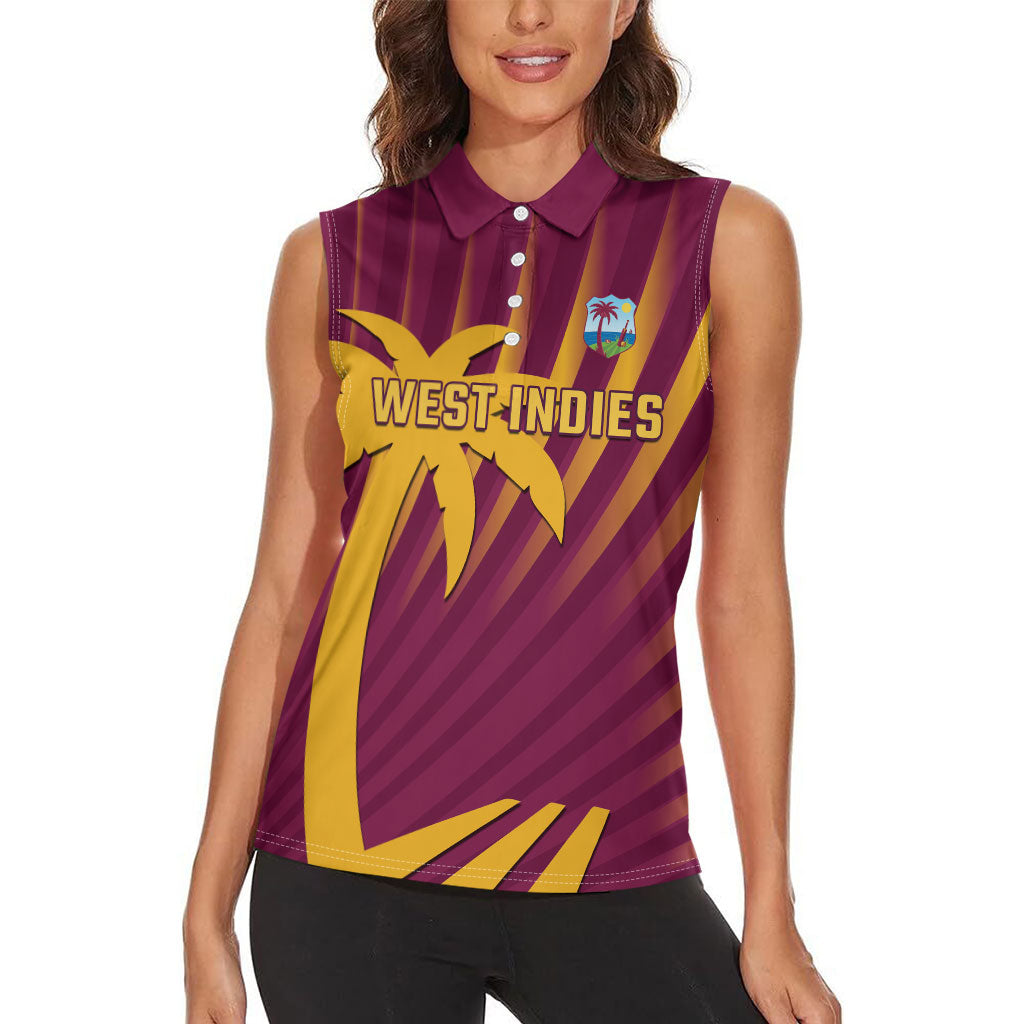 Custom West Indies Cricket Women Sleeveless Polo Shirt Palm Tree Sunburst Glory