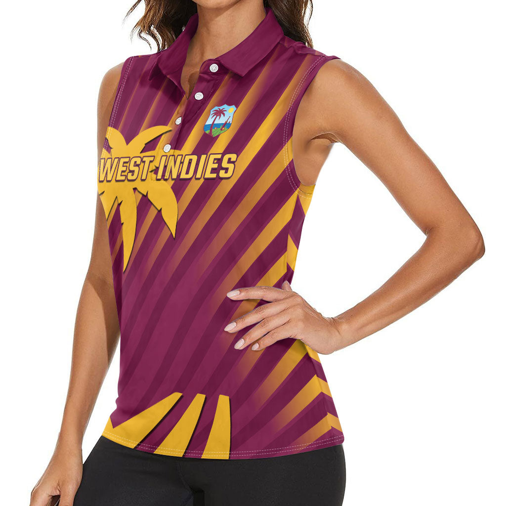 Custom West Indies Cricket Women Sleeveless Polo Shirt Palm Tree Sunburst Glory