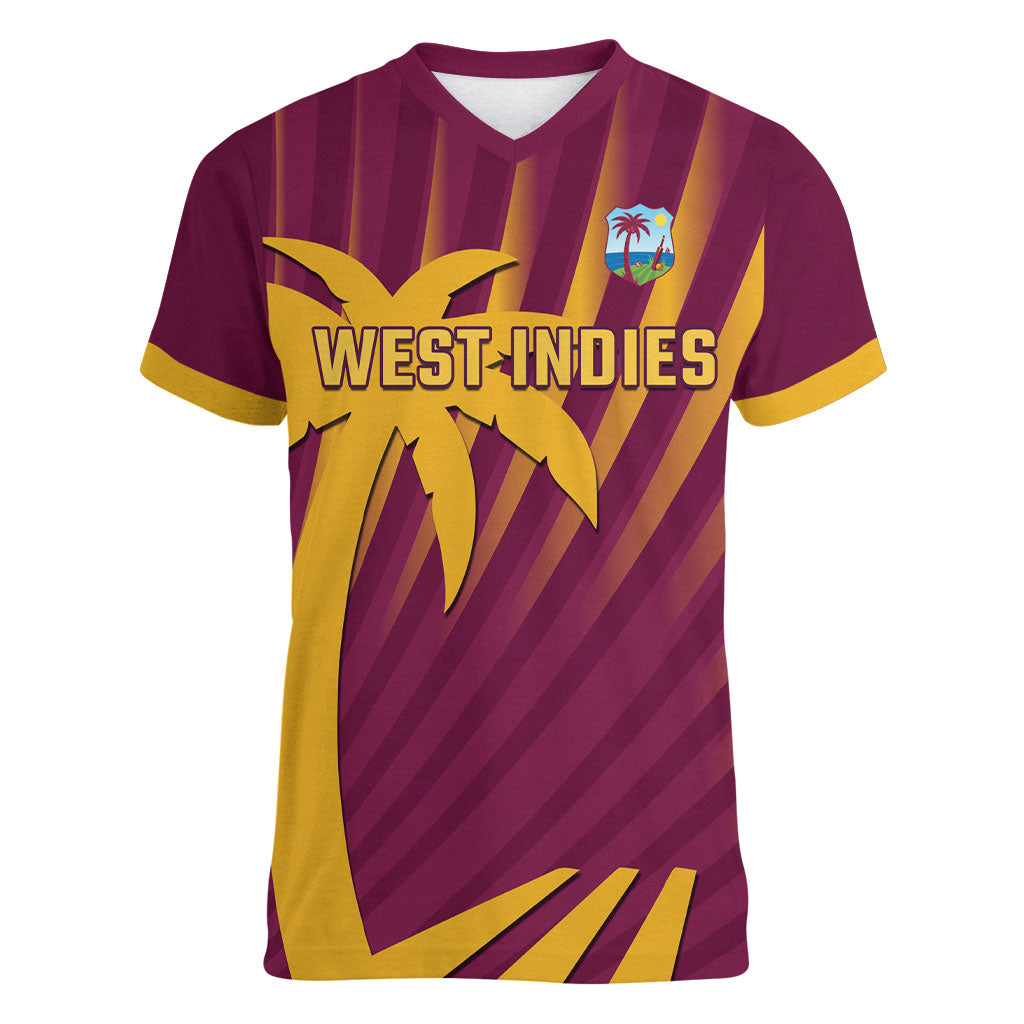Custom West Indies Cricket Women V-Neck T-Shirt Palm Tree Sunburst Glory
