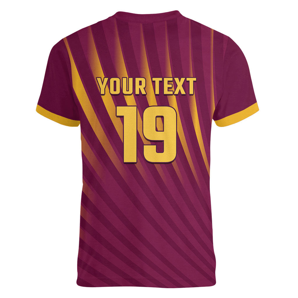 Custom West Indies Cricket Women V-Neck T-Shirt Palm Tree Sunburst Glory