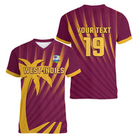 Custom West Indies Cricket Women V-Neck T-Shirt Palm Tree Sunburst Glory
