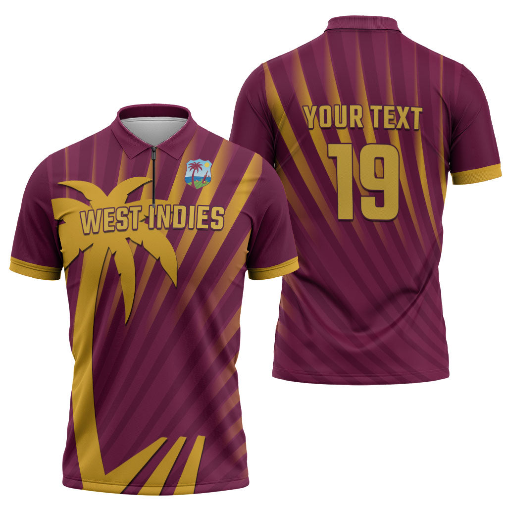 Custom West Indies Cricket Zipper Polo Shirt Palm Tree Sunburst Glory
