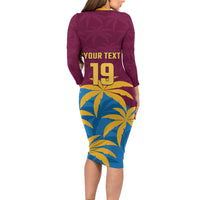 Custom West Indies Cricket Long Sleeve Bodycon Dress The Maroons Calypso Heritage