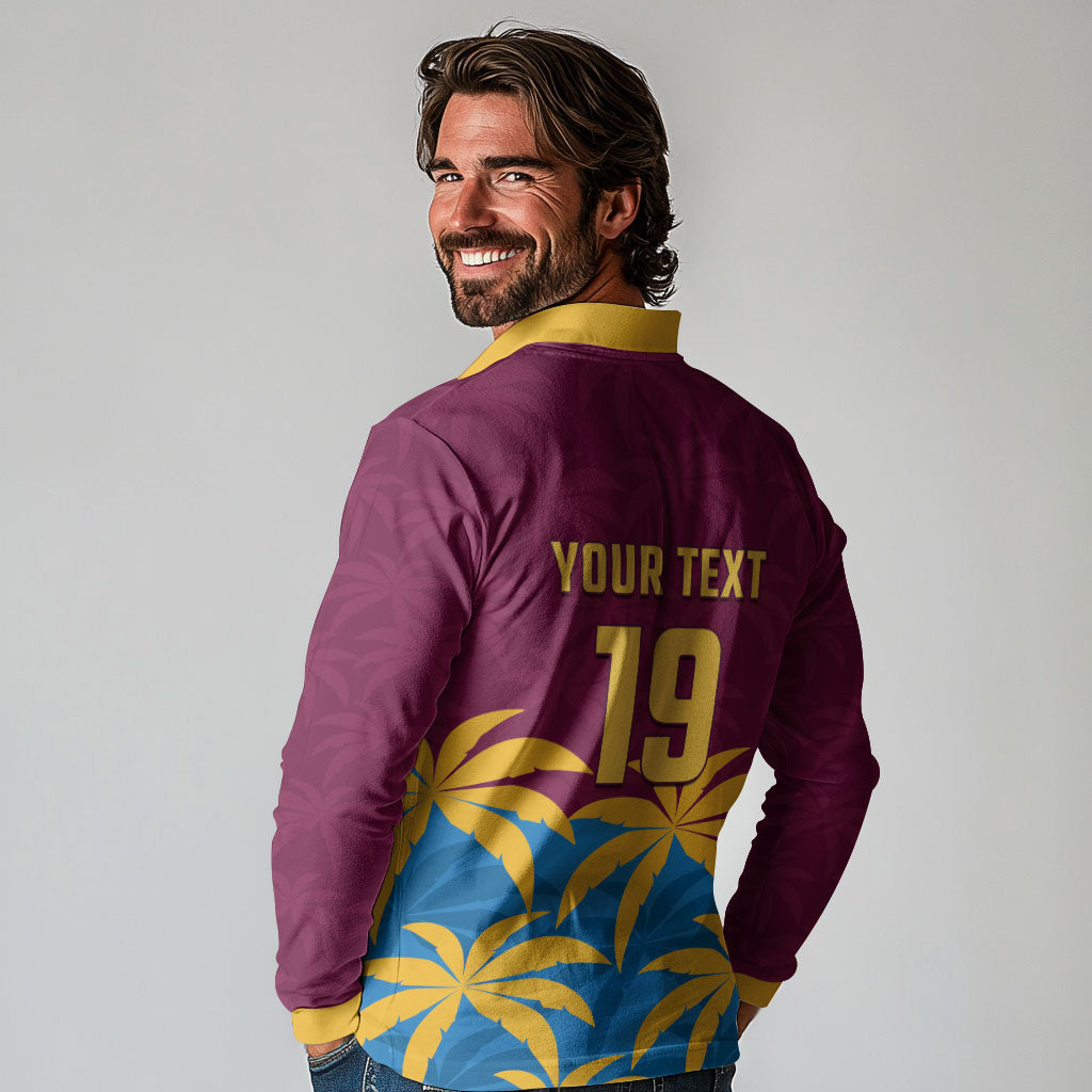Custom West Indies Cricket Long Sleeve Polo Shirt The Maroons Calypso Heritage