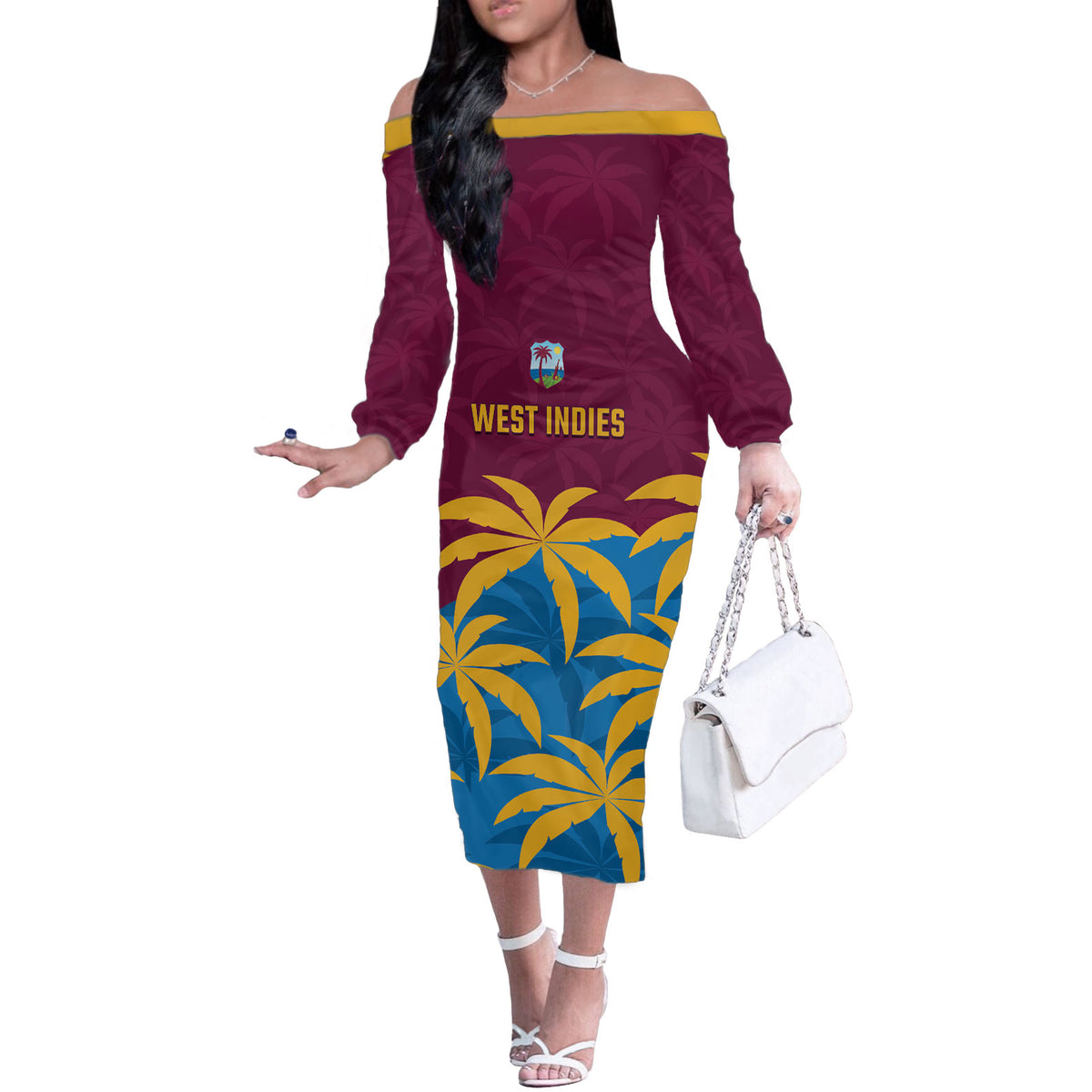 Custom West Indies Cricket Off The Shoulder Long Sleeve Dress The Maroons Calypso Heritage