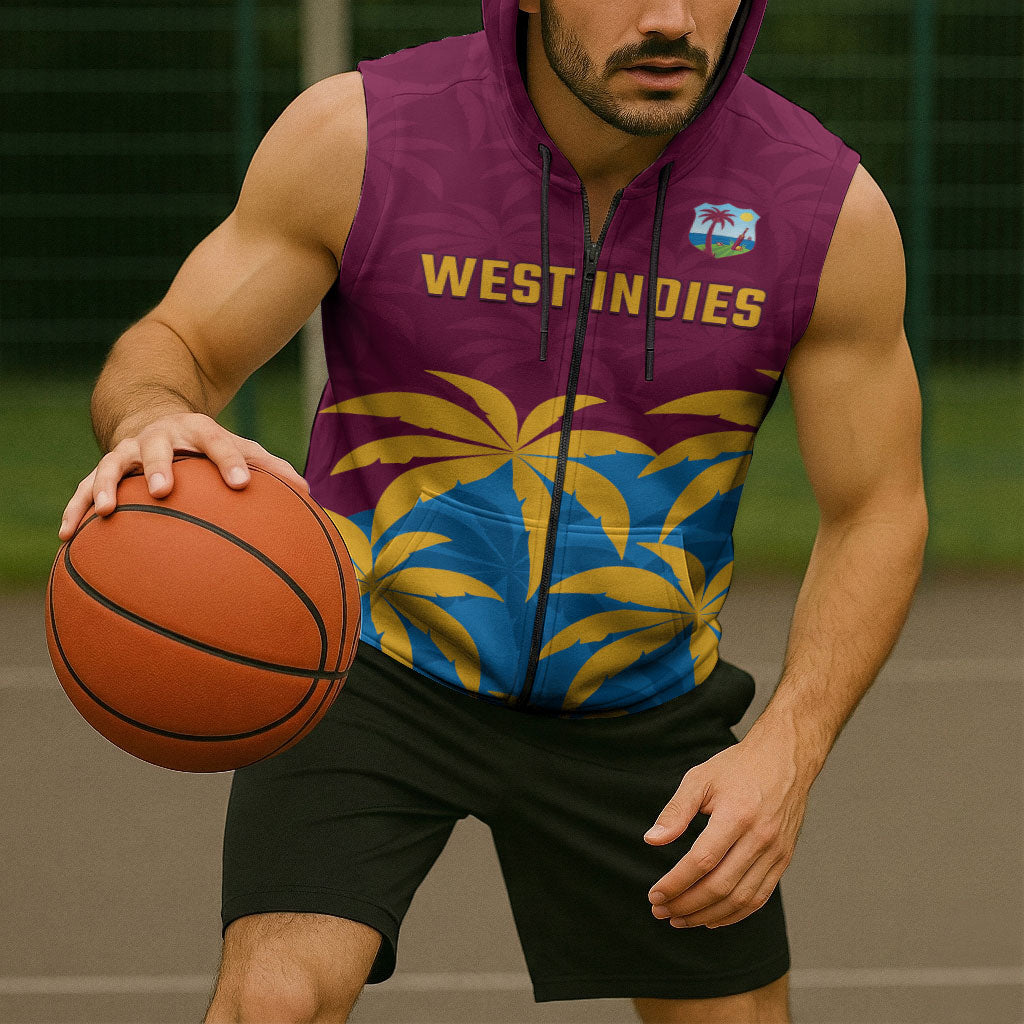 Custom West Indies Cricket Sleeveless Zip Hoodie The Maroons Calypso Heritage