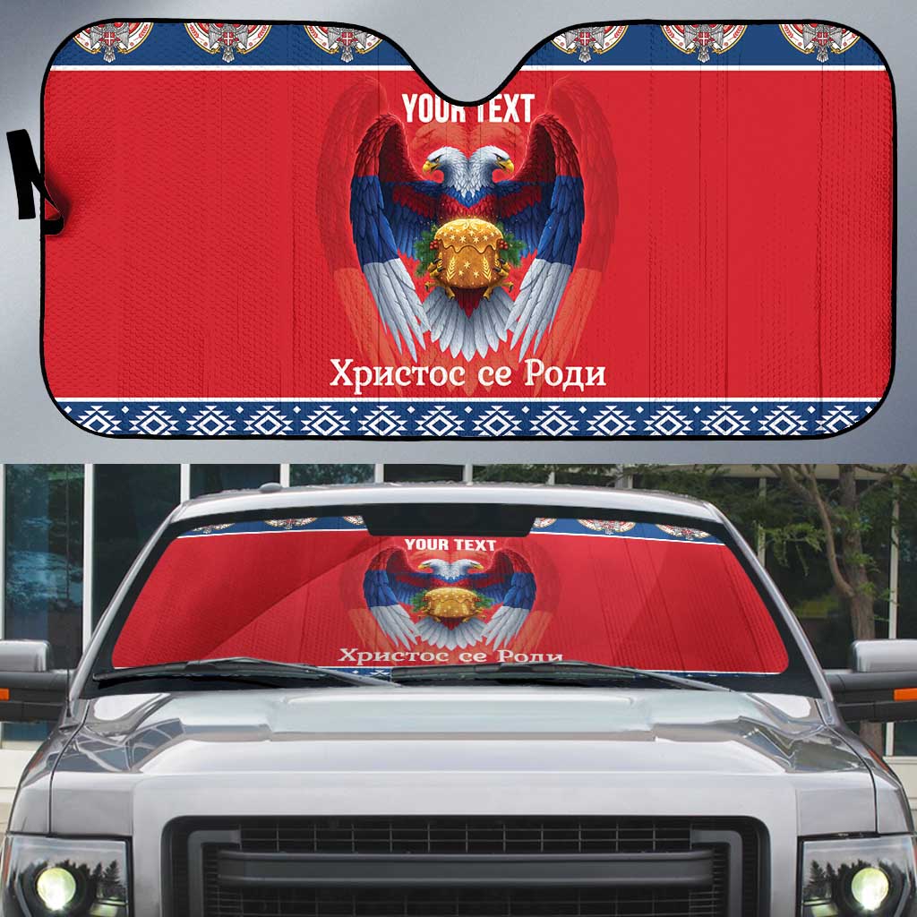 Personalized Serbia Christmas Auto Sun Shade Eagle with Cesnica Christmas Bread - Wonder Print Shop
