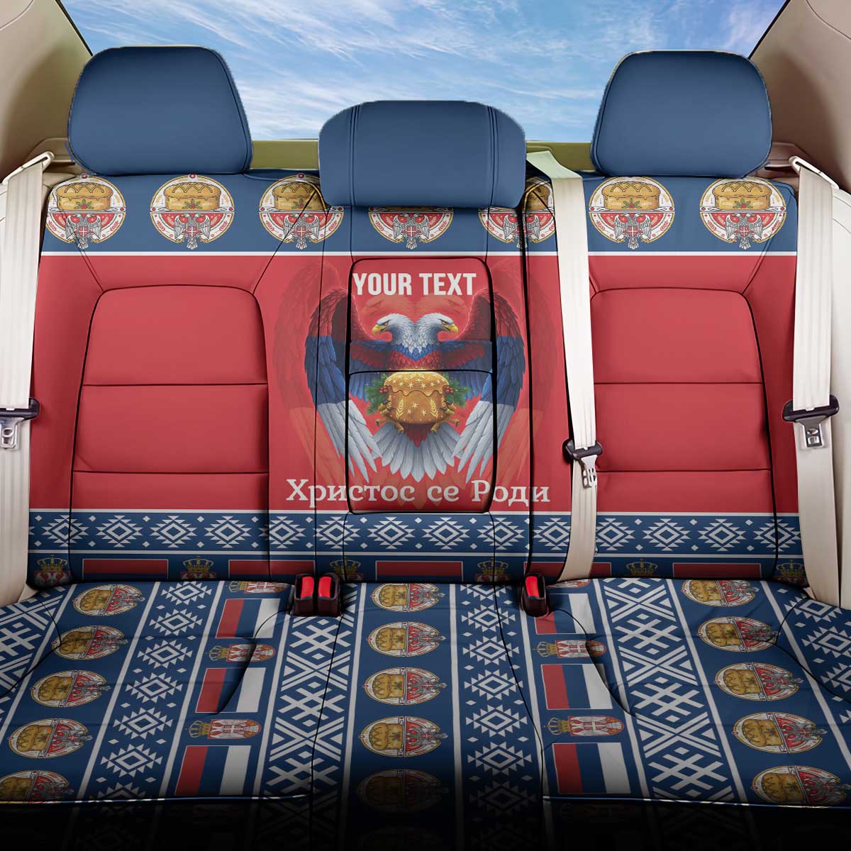 Personalized Serbia Christmas Back Car Seat Cover Eagle with Cesnica Christmas Bread - Wonder Print Shop