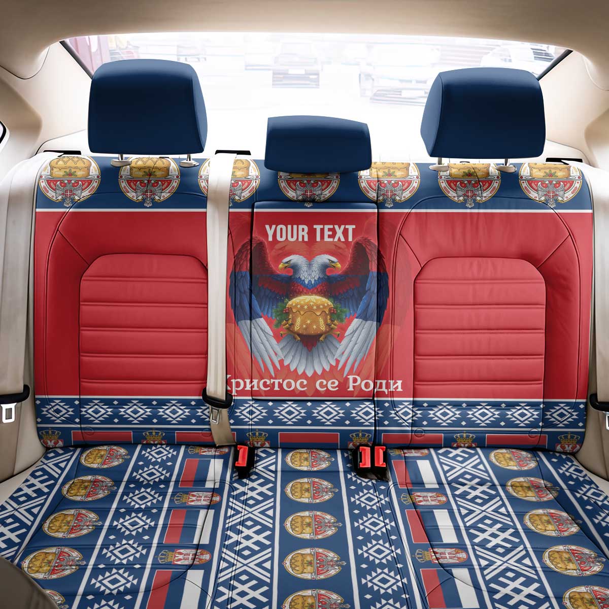 Personalized Serbia Christmas Back Car Seat Cover Eagle with Cesnica Christmas Bread - Wonder Print Shop