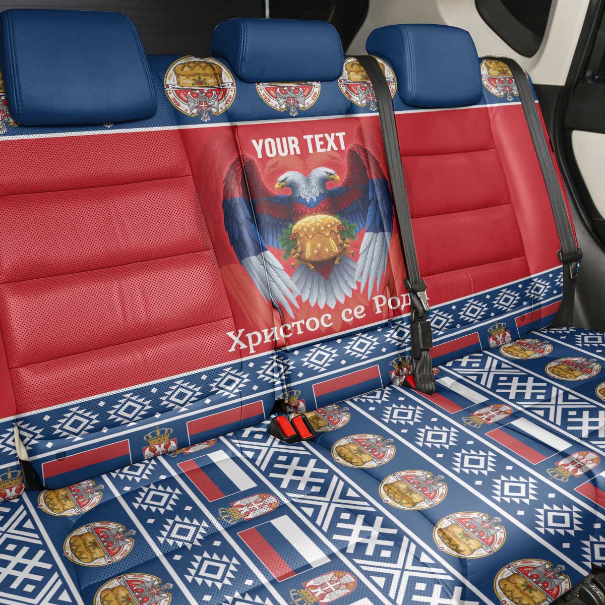 Personalized Serbia Christmas Back Car Seat Cover Eagle with Cesnica Christmas Bread - Wonder Print Shop