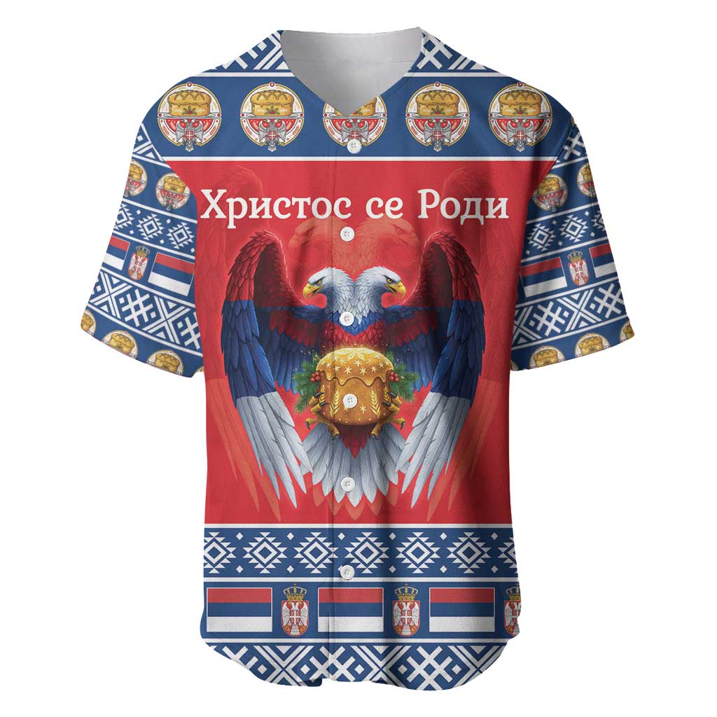 Personalized Serbia Christmas Baseball Jersey Eagle with Cesnica Christmas Bread - Wonder Print Shop