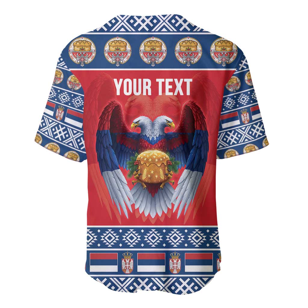 Personalized Serbia Christmas Baseball Jersey Eagle with Cesnica Christmas Bread - Wonder Print Shop