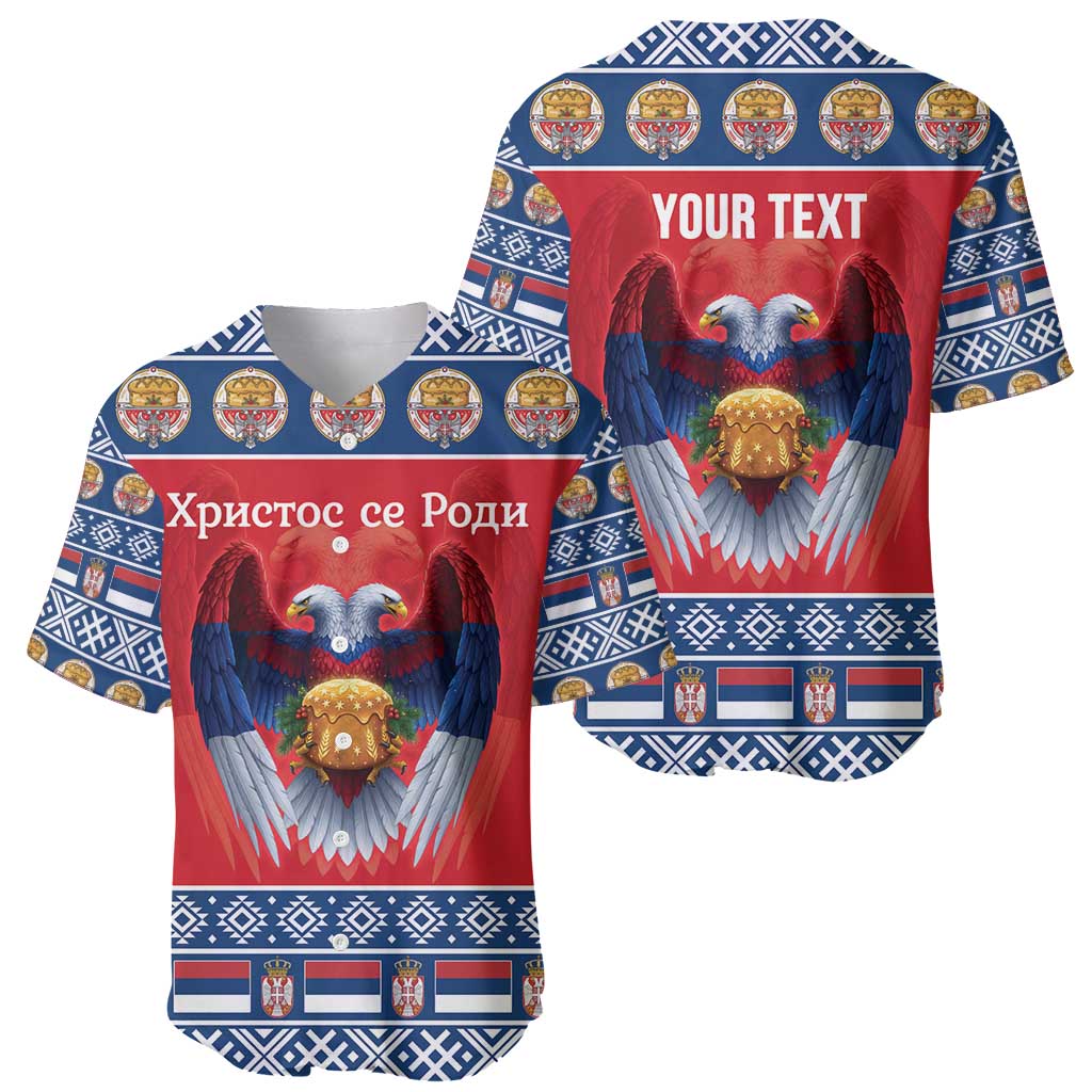Personalized Serbia Christmas Baseball Jersey Eagle with Cesnica Christmas Bread - Wonder Print Shop