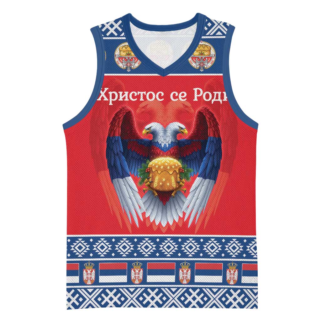 Personalized Serbia Christmas Basketball Jersey Eagle with Cesnica Christmas Bread - Wonder Print Shop