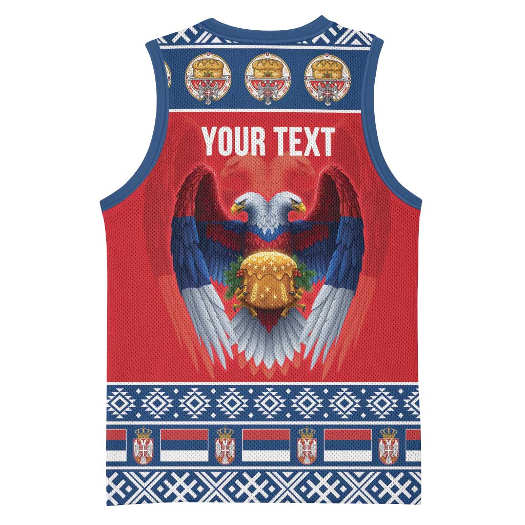 Personalized Serbia Christmas Basketball Jersey Eagle with Cesnica Christmas Bread - Wonder Print Shop