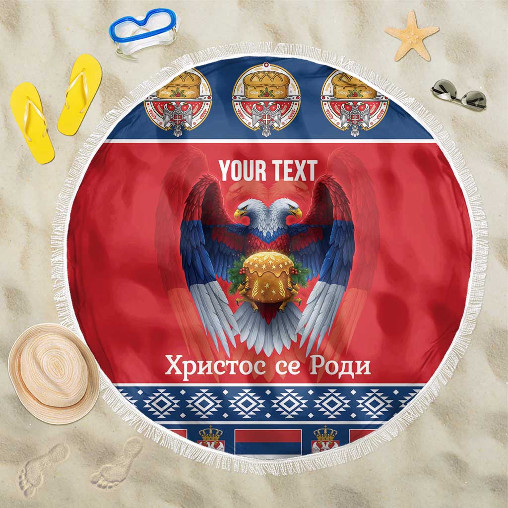 Personalized Serbia Christmas Beach Blanket Eagle with Cesnica Christmas Bread - Wonder Print Shop