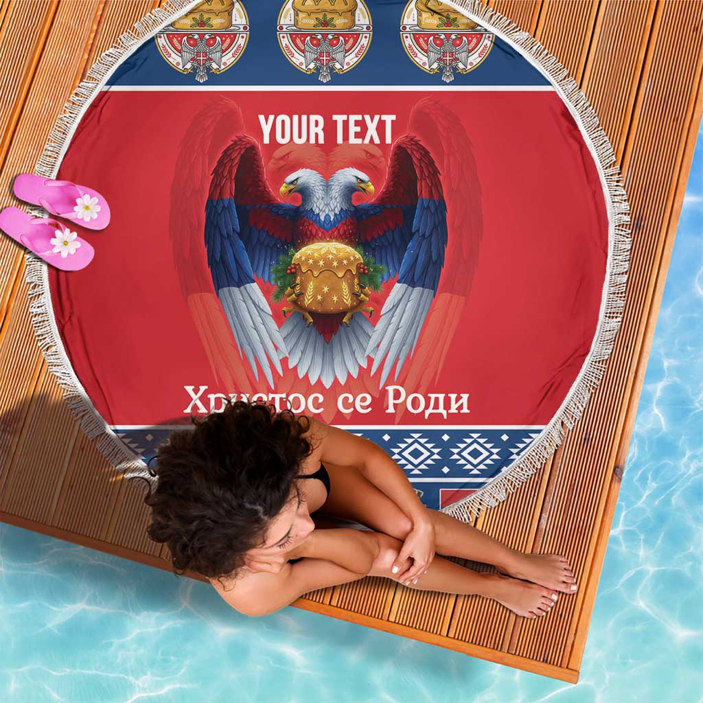 Personalized Serbia Christmas Beach Blanket Eagle with Cesnica Christmas Bread - Wonder Print Shop