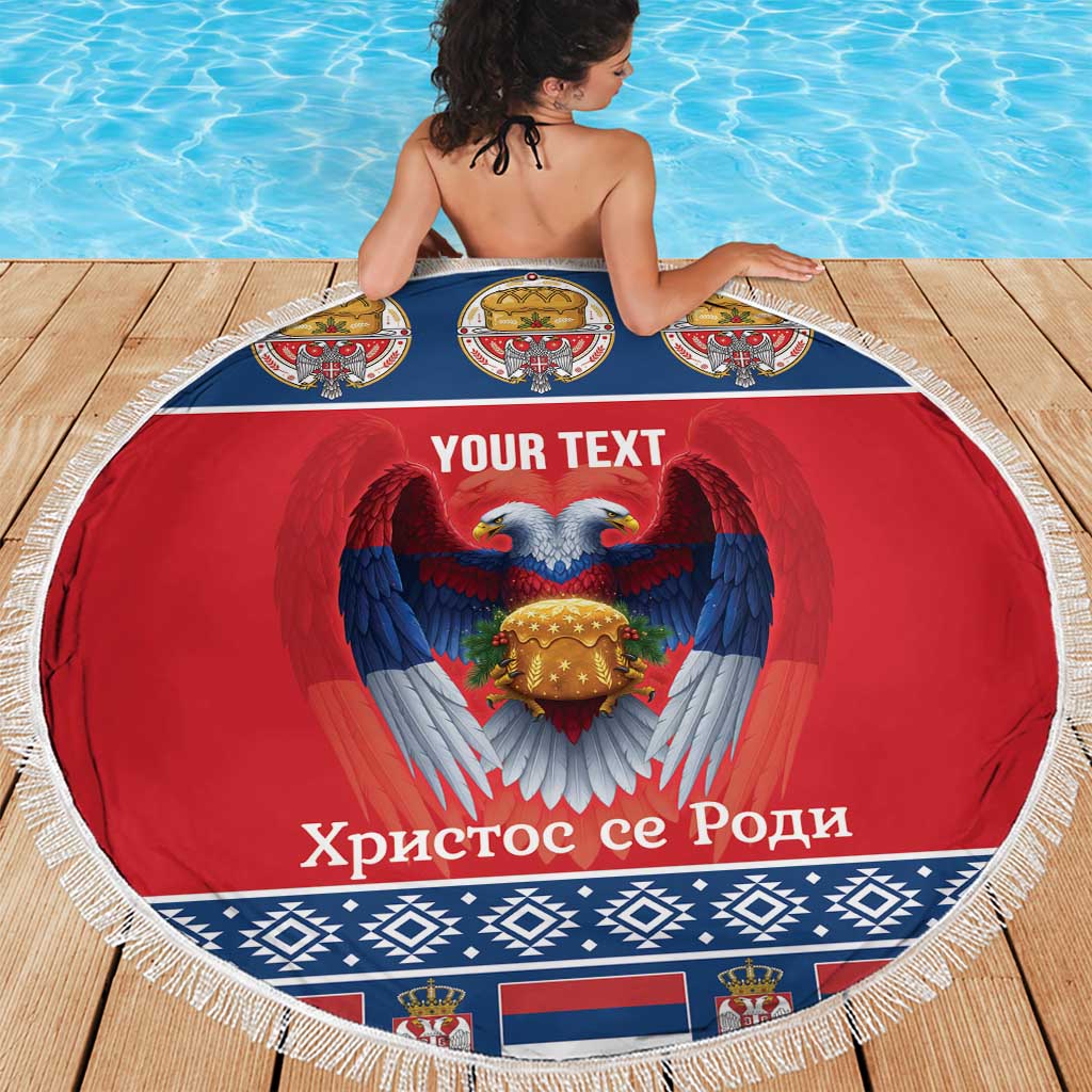 Personalized Serbia Christmas Beach Blanket Eagle with Cesnica Christmas Bread - Wonder Print Shop