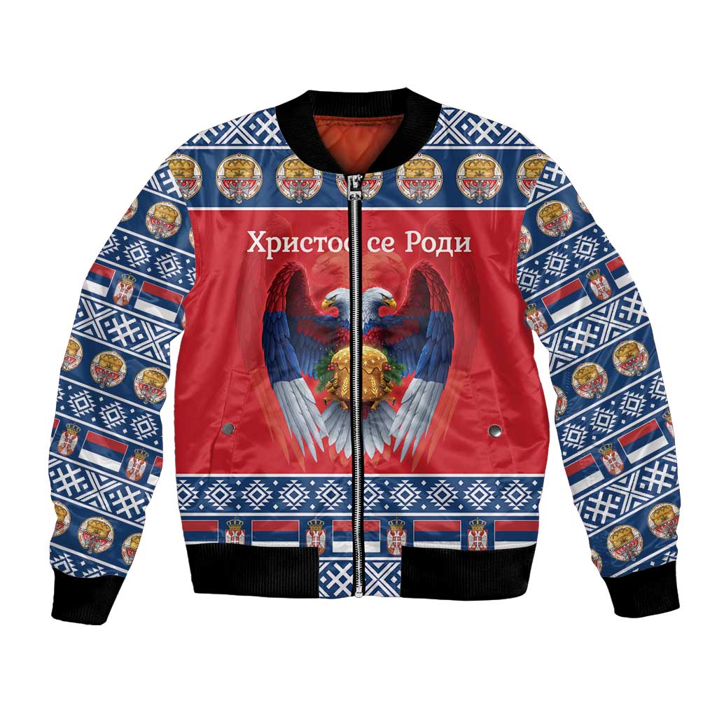 Personalized Serbia Christmas Bomber Jacket Eagle with Cesnica Christmas Bread - Wonder Print Shop