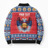 Personalized Serbia Christmas Bomber Puffer Jacket Eagle with Cesnica Christmas Bread - Wonder Print Shop