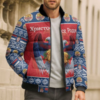 Personalized Serbia Christmas Bomber Puffer Jacket Eagle with Cesnica Christmas Bread - Wonder Print Shop