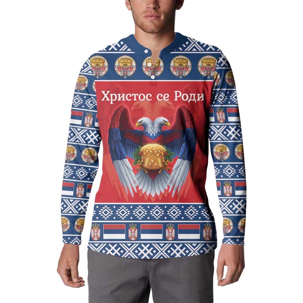 Personalized Serbia Christmas Button Sweatshirt Eagle with Cesnica Christmas Bread - Wonder Print Shop