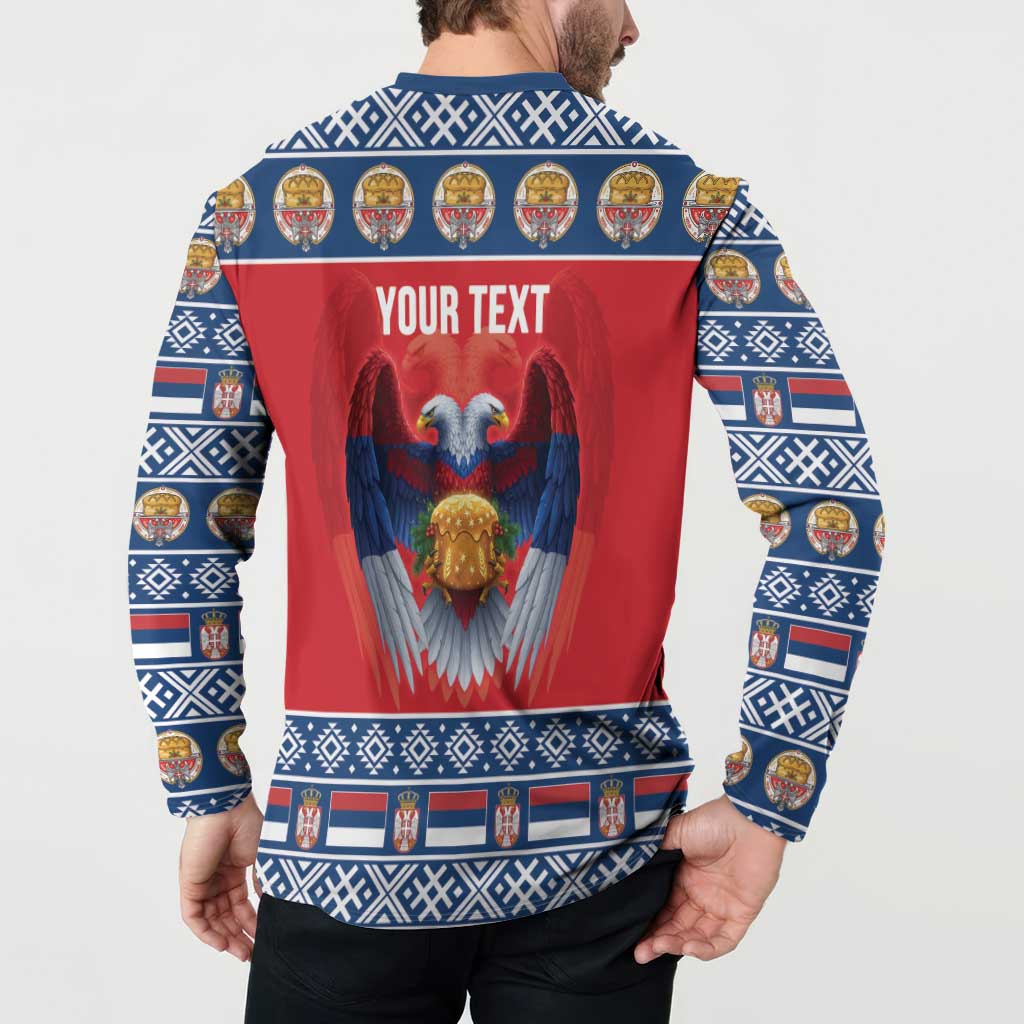 Personalized Serbia Christmas Button Sweatshirt Eagle with Cesnica Christmas Bread - Wonder Print Shop