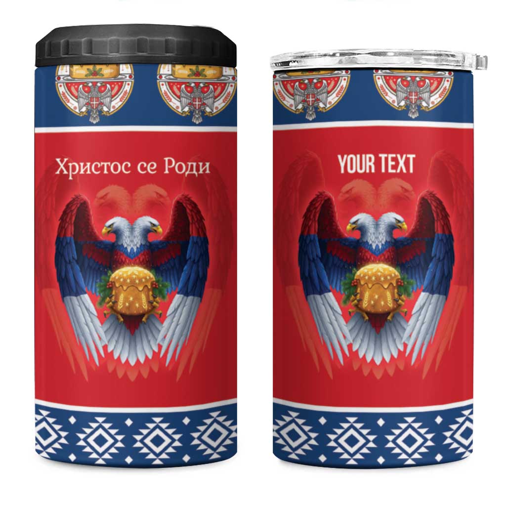Personalized Serbia Christmas 4 in 1 Can Cooler Tumbler Eagle with Cesnica Christmas Bread - Wonder Print Shop