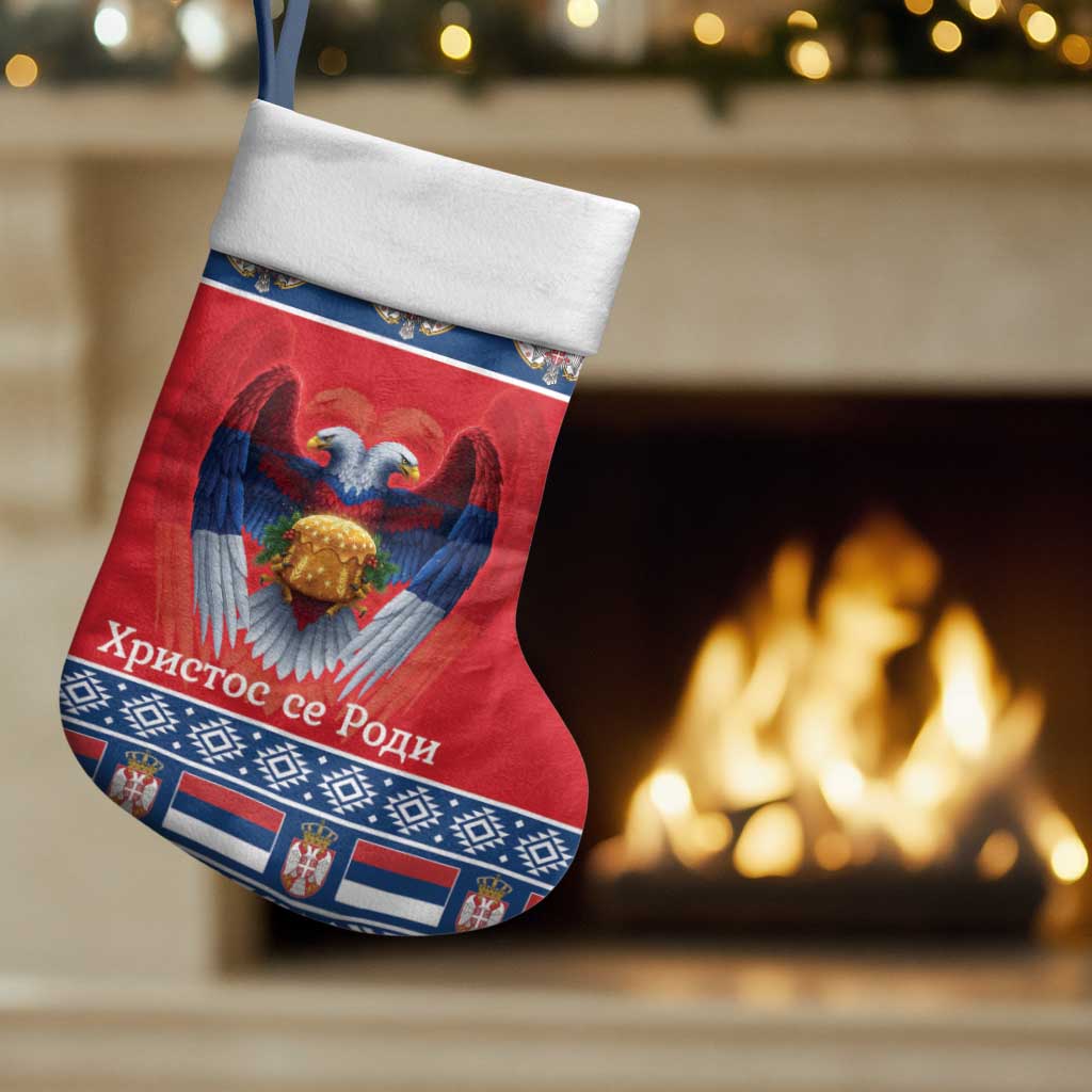 Personalized Serbia Christmas Christmas Stocking Eagle with Cesnica Christmas Bread - Wonder Print Shop