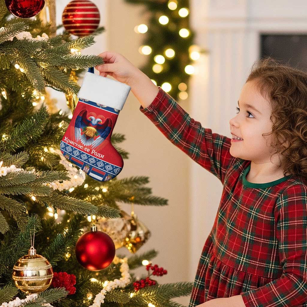 Personalized Serbia Christmas Christmas Stocking Eagle with Cesnica Christmas Bread - Wonder Print Shop