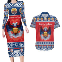 Personalized Serbia Christmas Couples Matching Long Sleeve Bodycon Dress and Hawaiian Shirt Eagle with Cesnica Christmas Bread - Wonder Print Shop