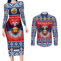 Personalized Serbia Christmas Couples Matching Long Sleeve Bodycon Dress and Long Sleeve Button Shirt Eagle with Cesnica Christmas Bread - Wonder Print Shop