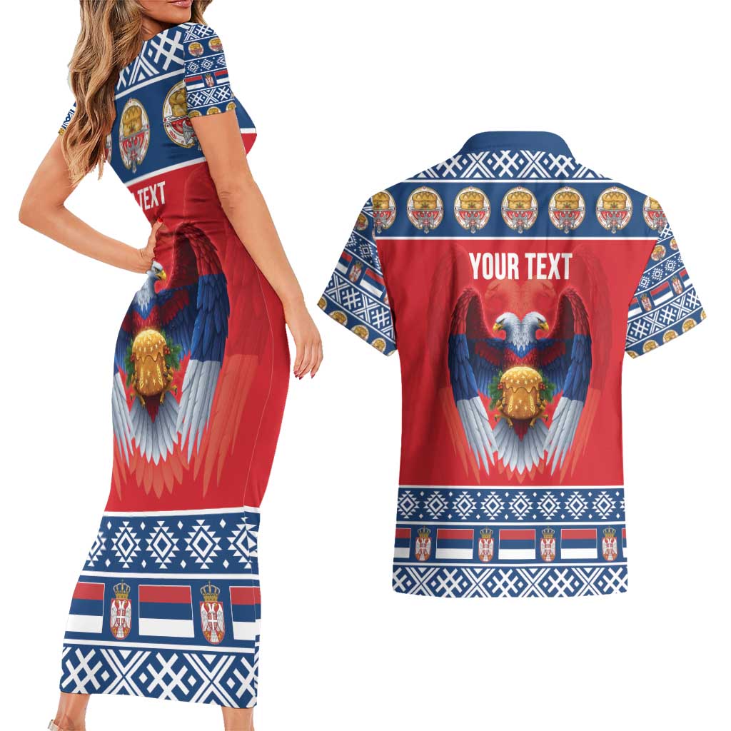 Personalized Serbia Christmas Couples Matching Short Sleeve Bodycon Dress and Hawaiian Shirt Eagle with Cesnica Christmas Bread - Wonder Print Shop