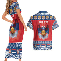 Personalized Serbia Christmas Couples Matching Short Sleeve Bodycon Dress and Hawaiian Shirt Eagle with Cesnica Christmas Bread - Wonder Print Shop