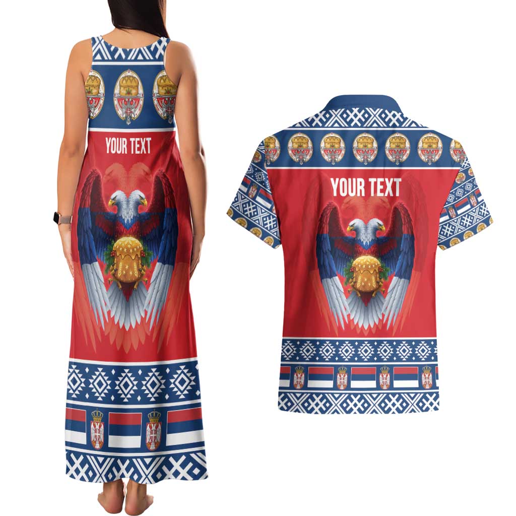 Personalized Serbia Christmas Couples Matching Tank Maxi Dress and Hawaiian Shirt Eagle with Cesnica Christmas Bread - Wonder Print Shop