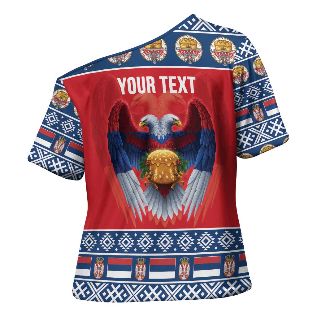 Personalized Serbia Christmas Cross Shoulder Shirt Eagle with Cesnica Christmas Bread - Wonder Print Shop