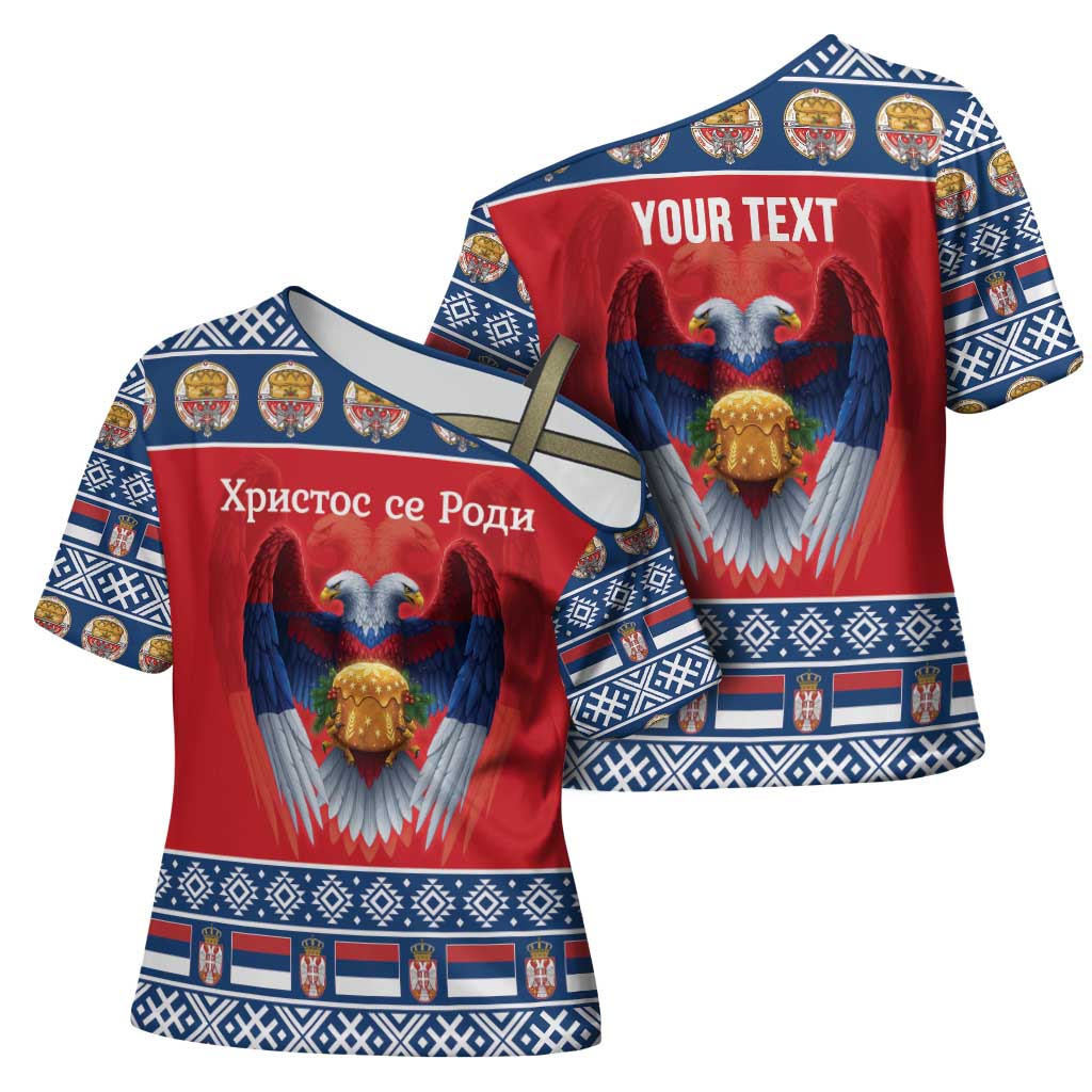 Personalized Serbia Christmas Cross Shoulder Shirt Eagle with Cesnica Christmas Bread - Wonder Print Shop