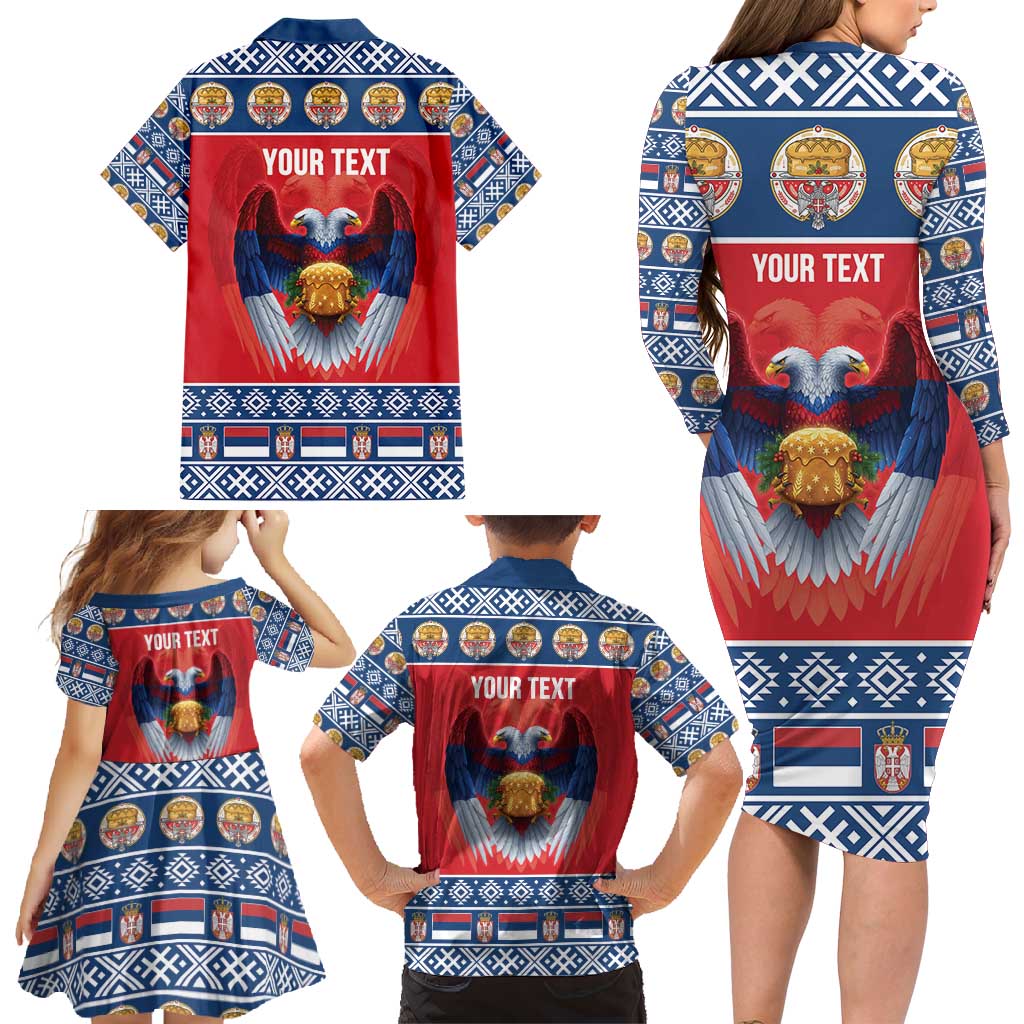 Personalized Serbia Christmas Family Matching Long Sleeve Bodycon Dress and Hawaiian Shirt Eagle with Cesnica Christmas Bread - Wonder Print Shop