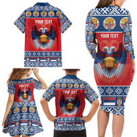 Personalized Serbia Christmas Family Matching Long Sleeve Bodycon Dress and Hawaiian Shirt Eagle with Cesnica Christmas Bread - Wonder Print Shop