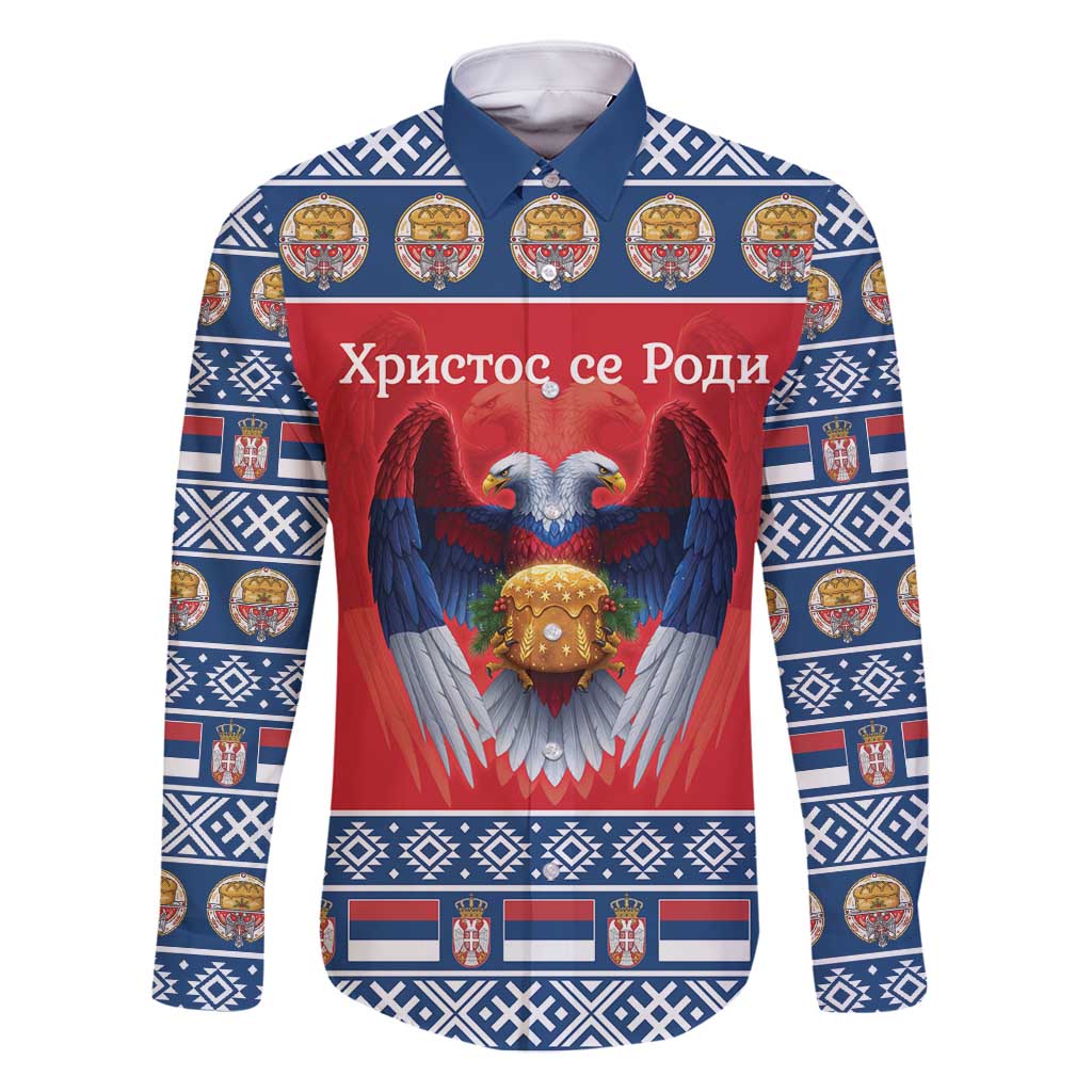 Personalized Serbia Christmas Family Matching Long Sleeve Bodycon Dress and Hawaiian Shirt Eagle with Cesnica Christmas Bread - Wonder Print Shop