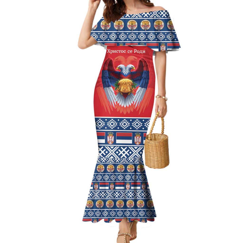 Personalized Serbia Christmas Family Matching Mermaid Dress and Hawaiian Shirt Eagle with Cesnica Christmas Bread - Wonder Print Shop