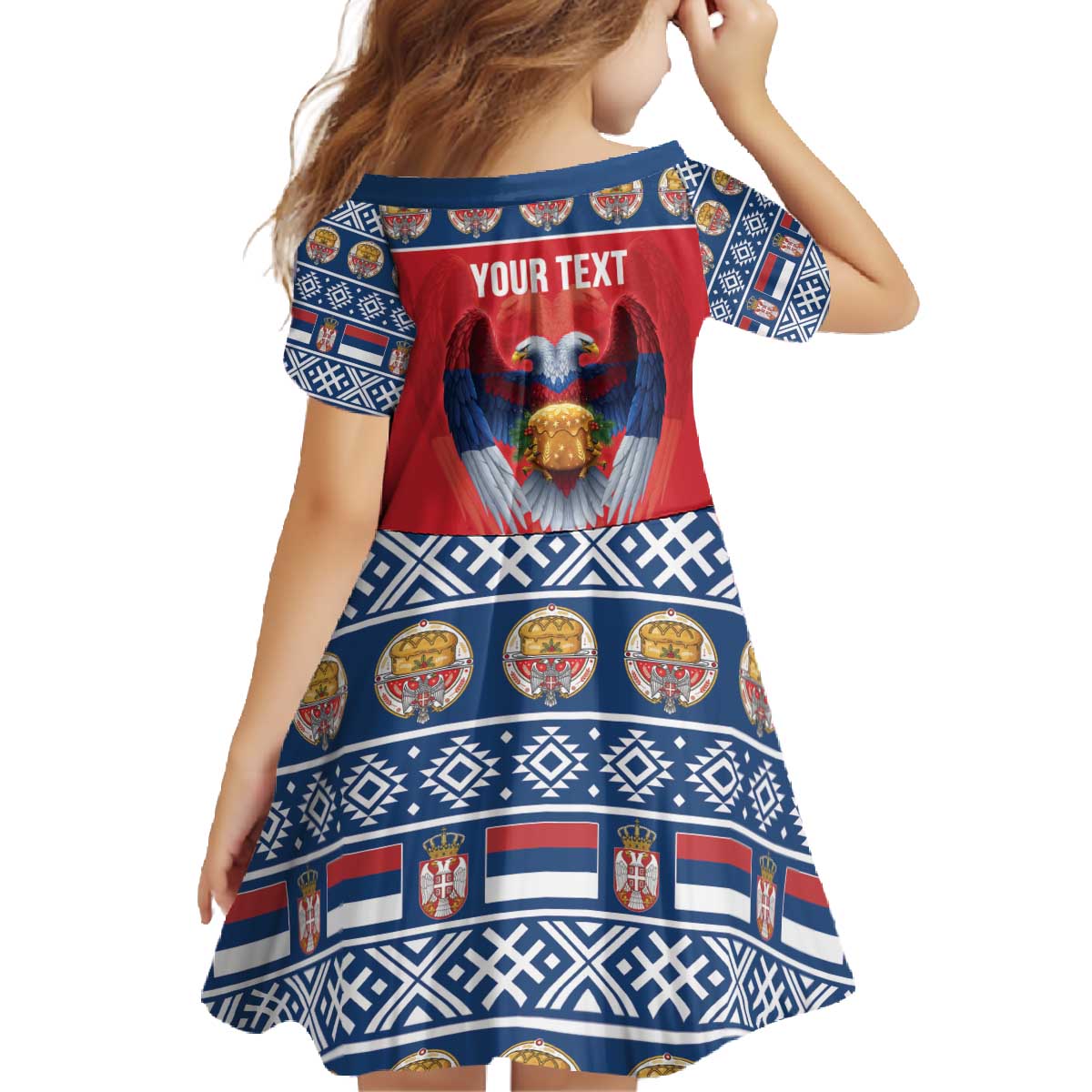 Personalized Serbia Christmas Family Matching Off The Shoulder Long Sleeve Dress and Hawaiian Shirt Eagle with Cesnica Christmas Bread - Wonder Print Shop