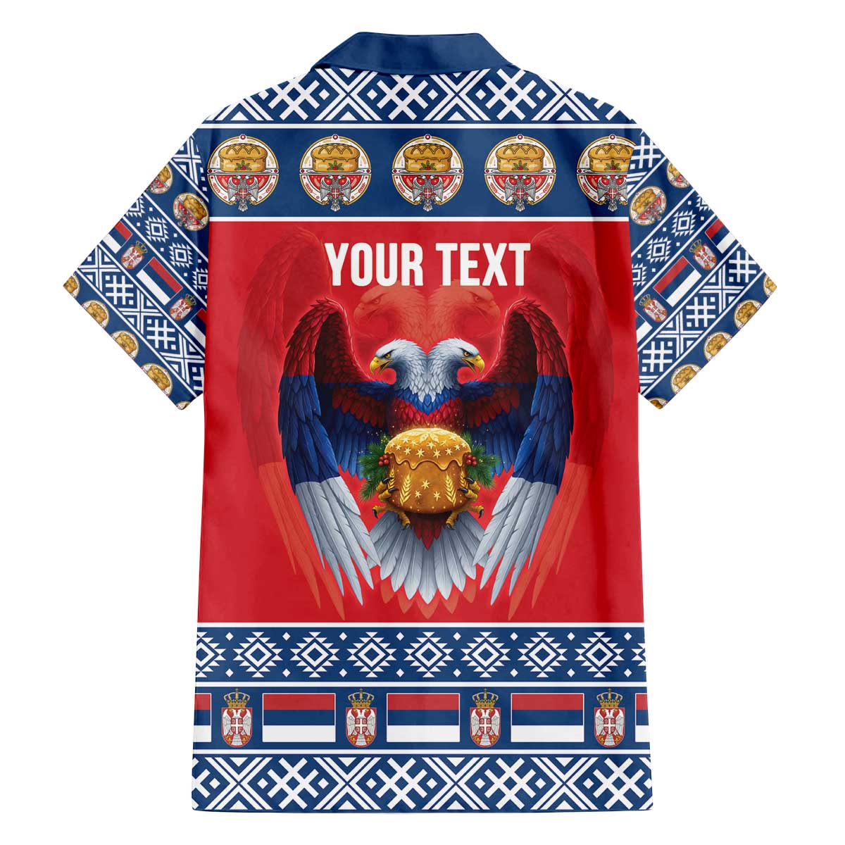 Personalized Serbia Christmas Family Matching Off The Shoulder Long Sleeve Dress and Hawaiian Shirt Eagle with Cesnica Christmas Bread - Wonder Print Shop