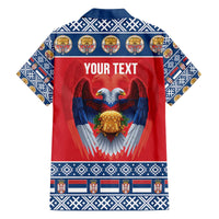 Personalized Serbia Christmas Family Matching Off The Shoulder Long Sleeve Dress and Hawaiian Shirt Eagle with Cesnica Christmas Bread - Wonder Print Shop