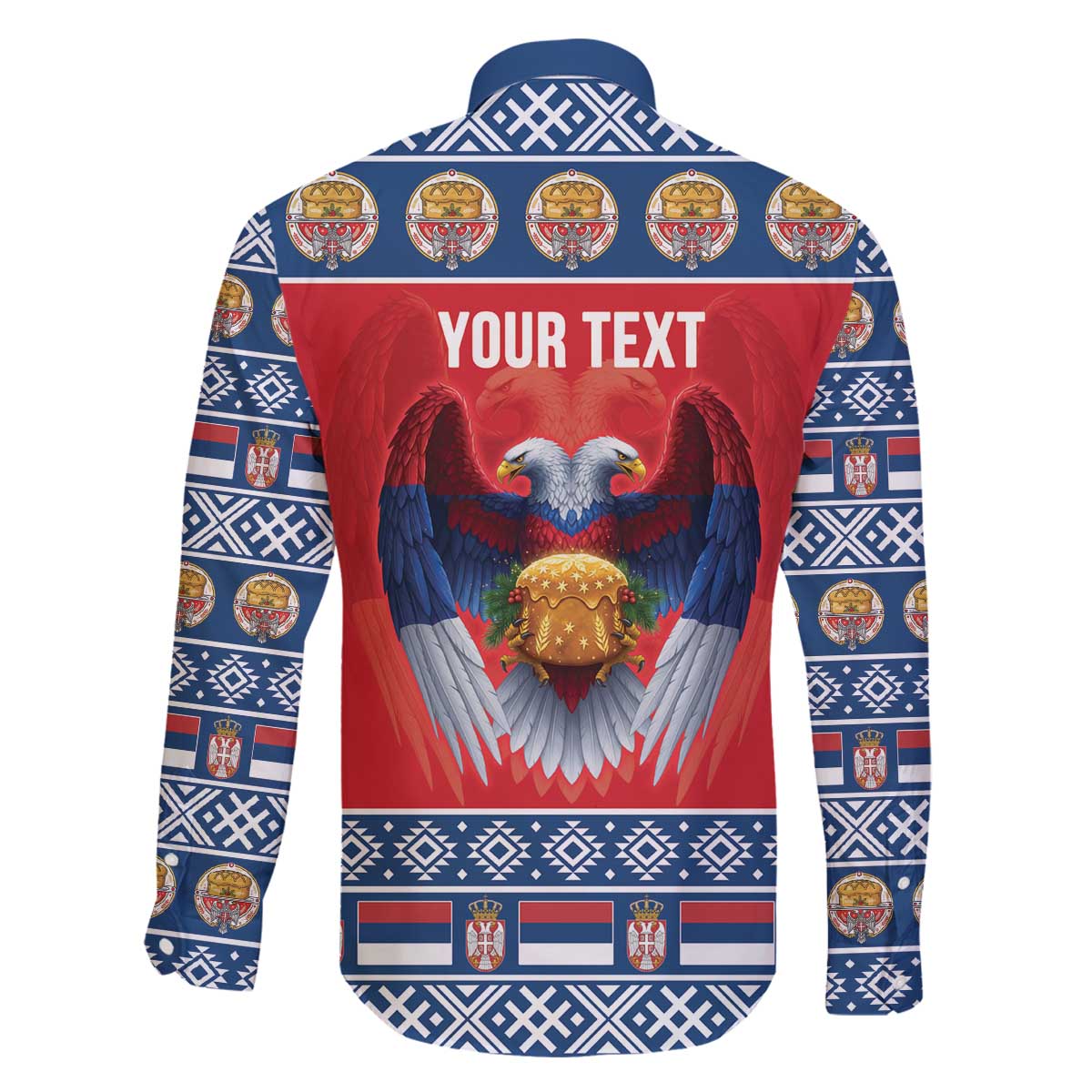 Personalized Serbia Christmas Family Matching Off The Shoulder Long Sleeve Dress and Hawaiian Shirt Eagle with Cesnica Christmas Bread - Wonder Print Shop