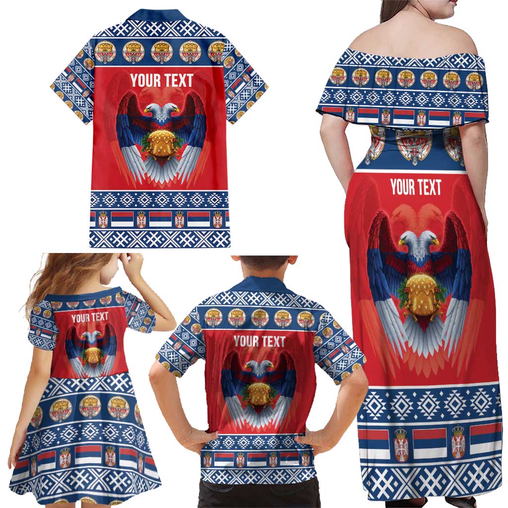 Personalized Serbia Christmas Family Matching Off Shoulder Maxi Dress and Hawaiian Shirt Eagle with Cesnica Christmas Bread - Wonder Print Shop