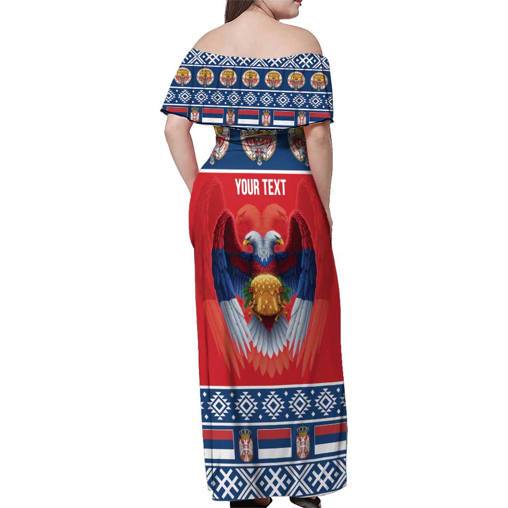 Personalized Serbia Christmas Family Matching Off Shoulder Maxi Dress and Hawaiian Shirt Eagle with Cesnica Christmas Bread - Wonder Print Shop