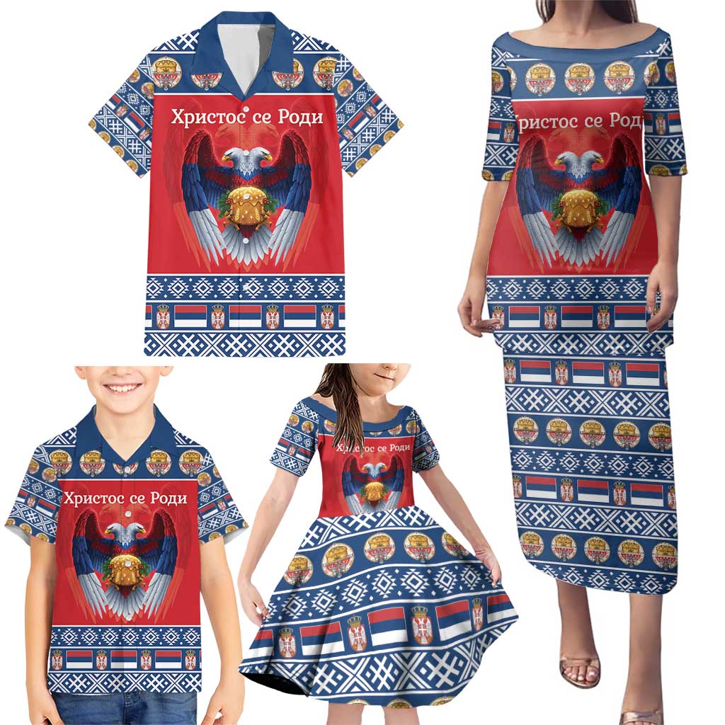 Personalized Serbia Christmas Family Matching Puletasi and Hawaiian Shirt Eagle with Cesnica Christmas Bread - Wonder Print Shop